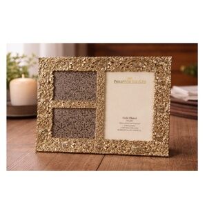 Philip Whitney Ltd. Gold Plated 3-Opening Collage Frame Ornate Scroll 8.5x6.25